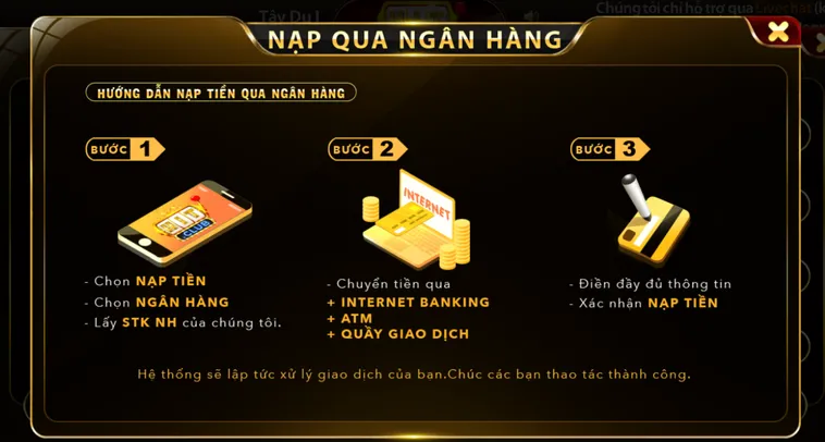 Quy trình chuẩn nạp tiền qua tài khoản ngân hàng tại Hitclub.